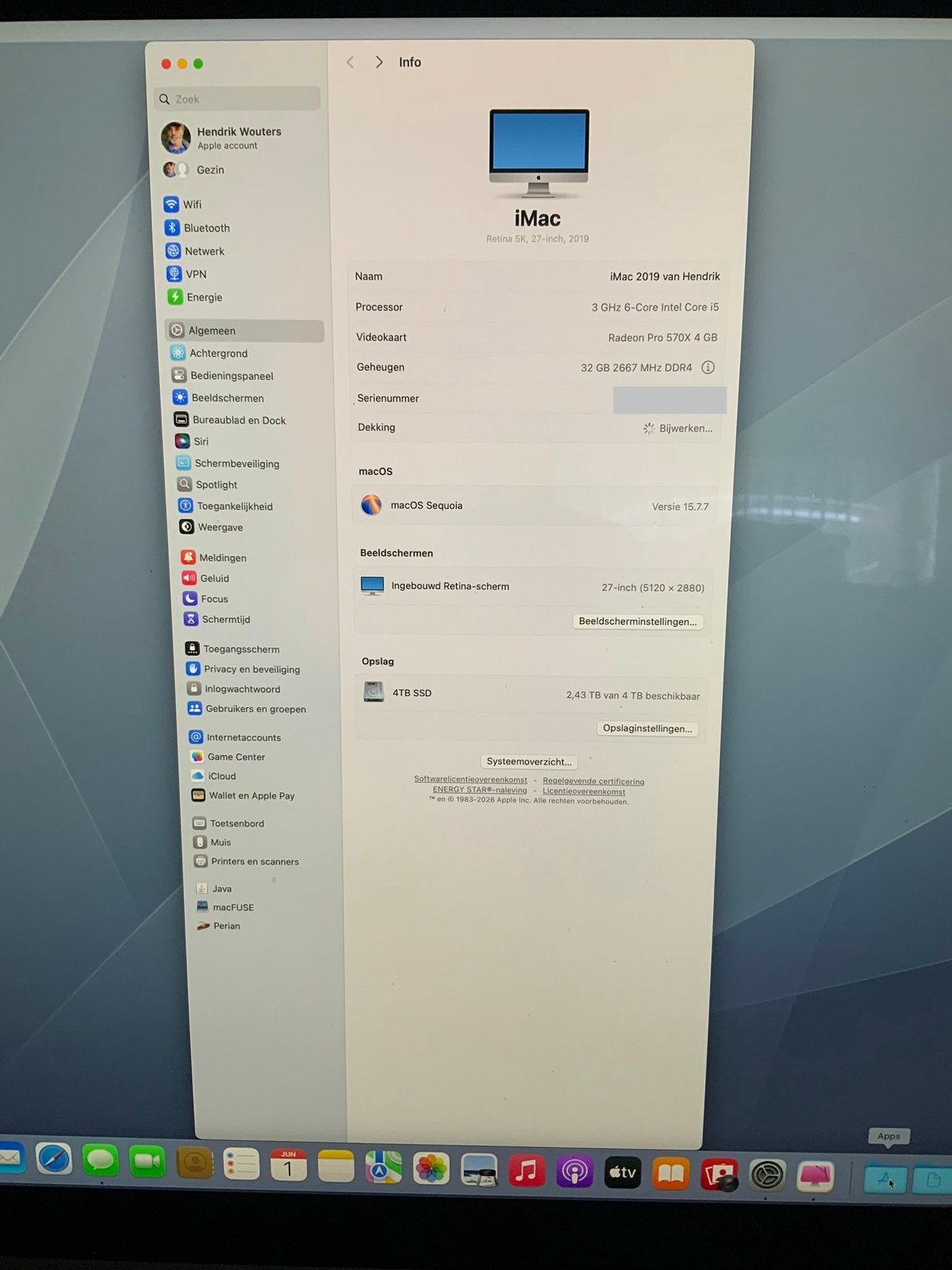 IMac 2019 i5 32Gb en ssd 4TB + Muis+keybord (BE) + cdwriter, Ophalen, Gebruikt, 32 GB, SSD