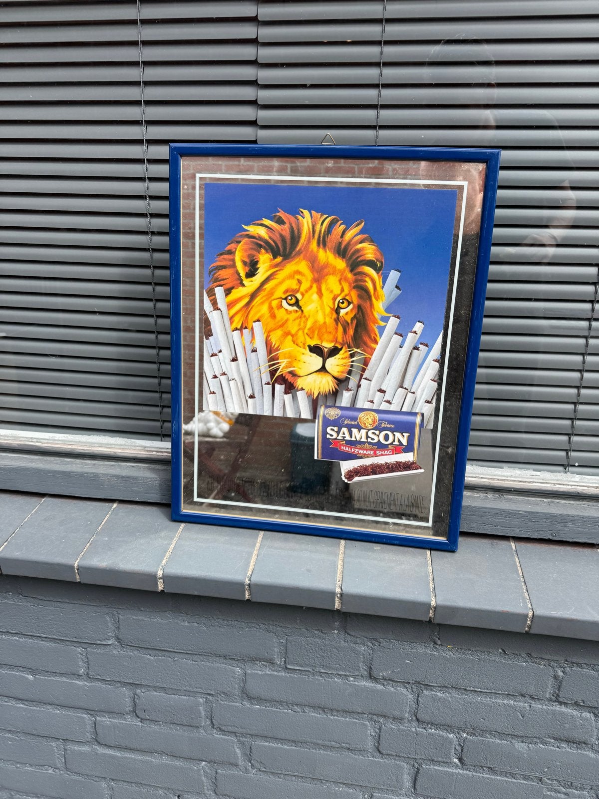 Vintage Samson Shag Reclamebord - Leeuw en Sigaretten, Ophalen, Gebruikt, Reclamebord
