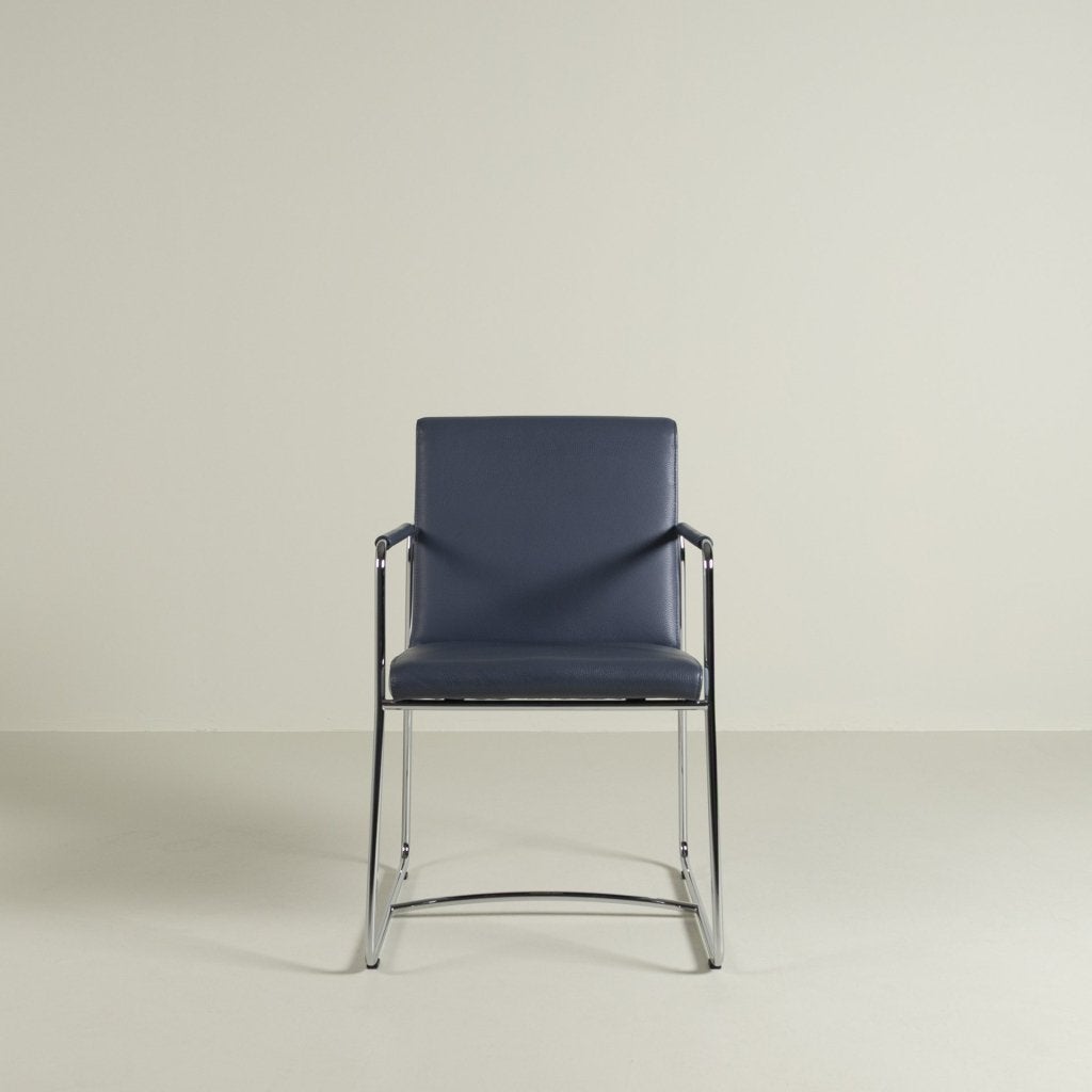 Leolux Spring Stoel Blauw Leer - Chroom, Leolux, Zo goed als nieuw, Niet ingevuld, Niet ingevuld