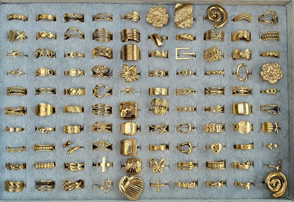 Verstelbare, goudkleurige ringen van stainless steel, La Jefa Sieraden, IJzer of Staal, Nieuw, Ophalen of Verzenden