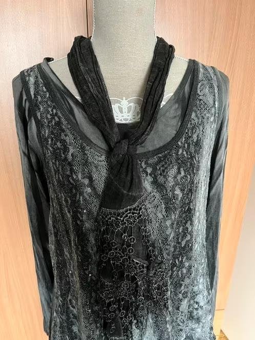 Made in Italy twee delige tuniek met sjaal maat 46[v], Ophalen of Verzenden, Zo goed als nieuw, Maat 46/48 (XL) of groter, Grijs