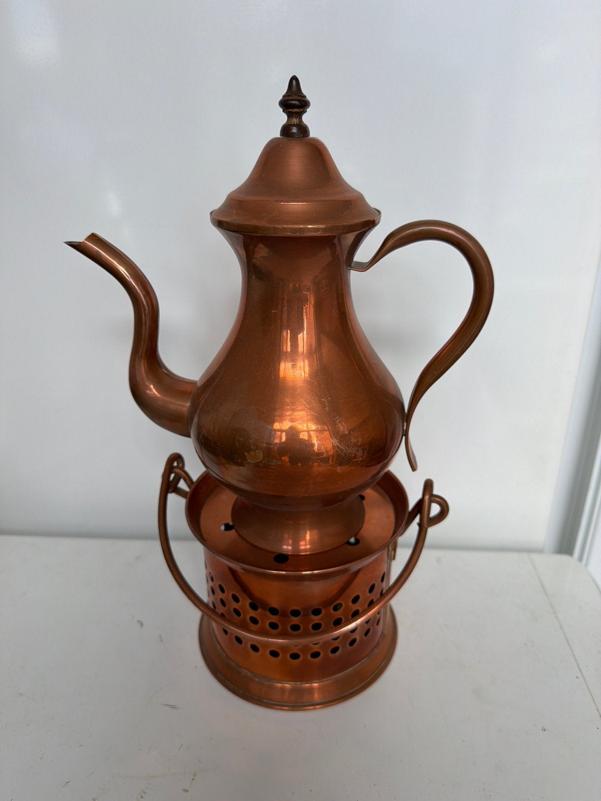Koperen theepot met rechaud - Vintage, Ophalen of Verzenden, Koper