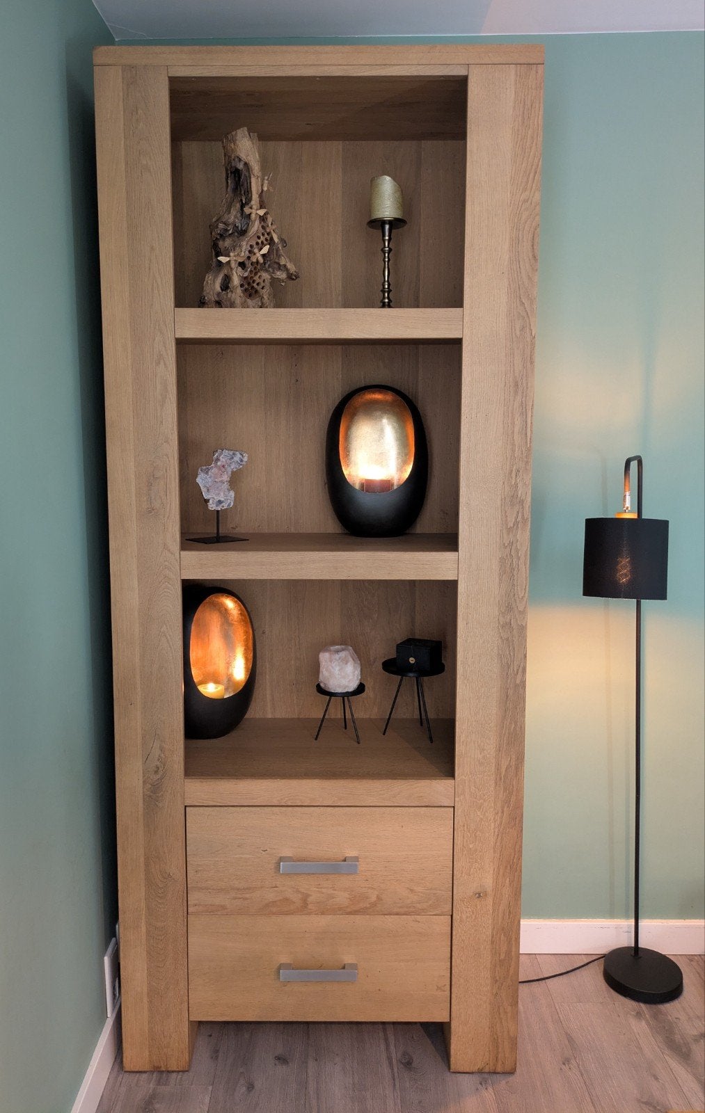 stijlvolle design massief eiken vakkenkast boekenkast laden, Huis en Inrichting, Ophalen, 200 cm of meer, 50 tot 100 cm, Zo goed als nieuw