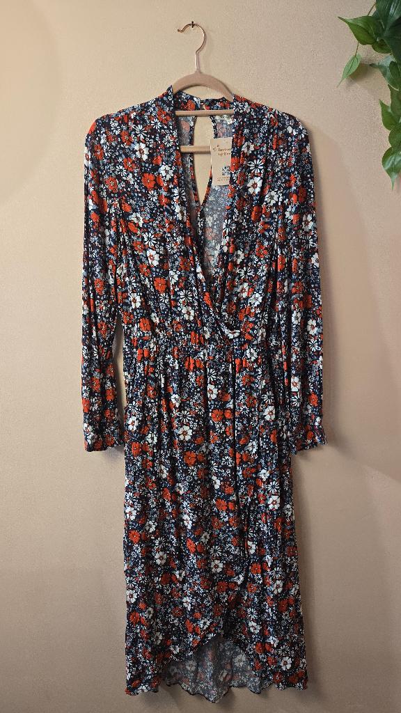 Kocca Jeans Bloemenjurk Donkerblauw Oranje Dames L, Blauw, Maat 42/44 (L), Ophalen of Verzenden, N.v.t