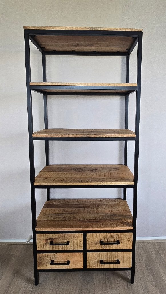 mangohout boekenkast / wandkast, Ophalen, Met plank(en), 50 tot 100 cm, Zo goed als nieuw