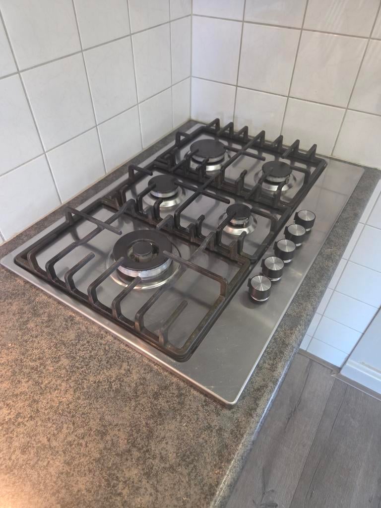 5 pits gasfornuis, Witgoed en Apparatuur, Fornuizen, Ophalen, Minder dan 85 cm, Inbouw, Gas