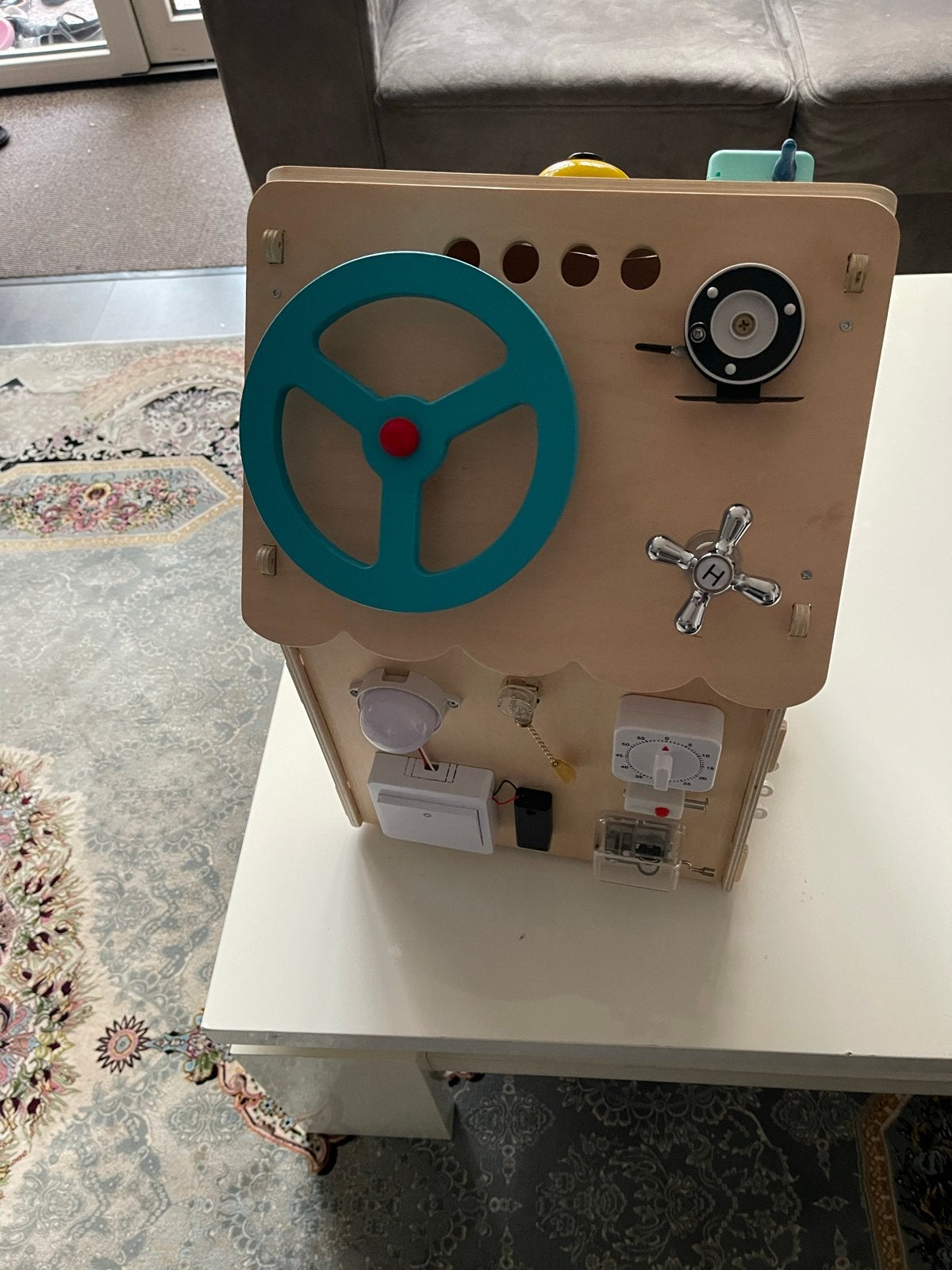Houten activiteitenhuisje / busy board voor baby's, Ophalen of Verzenden, Zo goed als nieuw, Overige typen, Met geluid