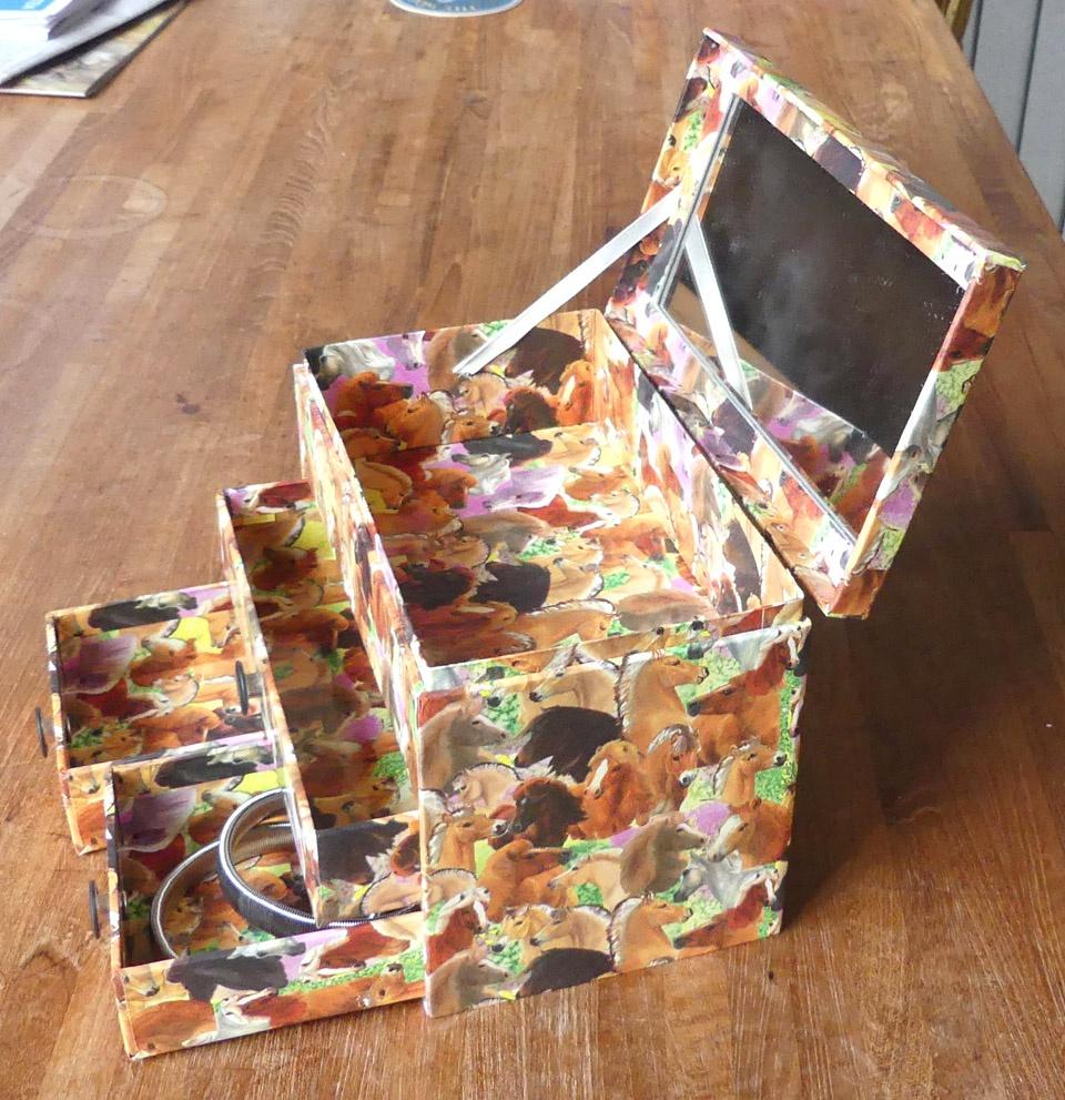 Sieradenkistje paardenprint sieradendoosje make-up doos, Gebruikt, Bruin, Ophalen of Verzenden, Met spiegeltje(s)