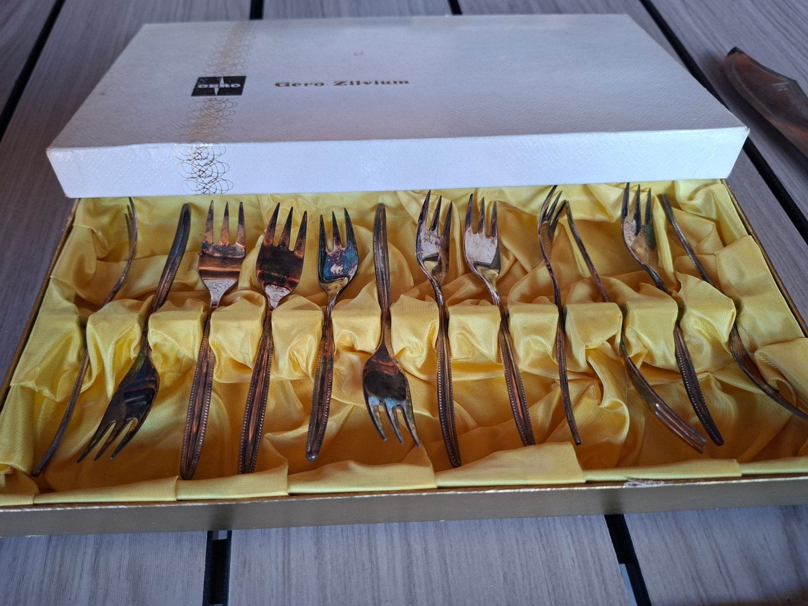 12 Gero zilvium taartvorkjes nieuw in doos, Ophalen