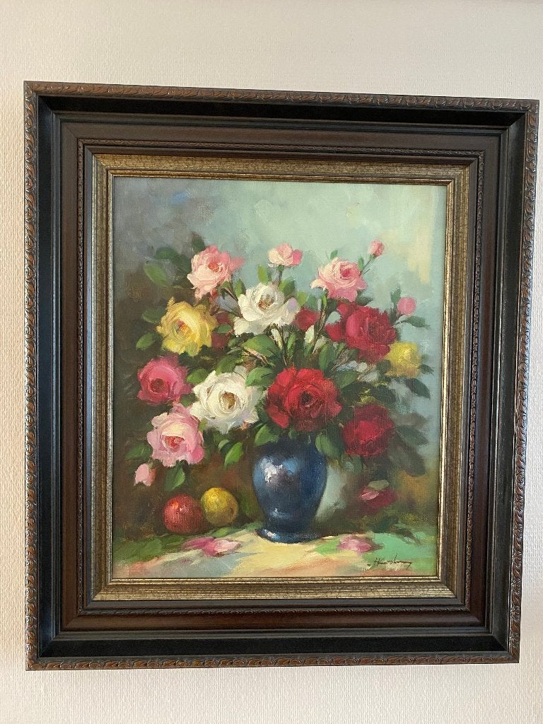 Prachtig bloemen schilderij, Bloemen, Doek, Ophalen of Verzenden, Olieverf