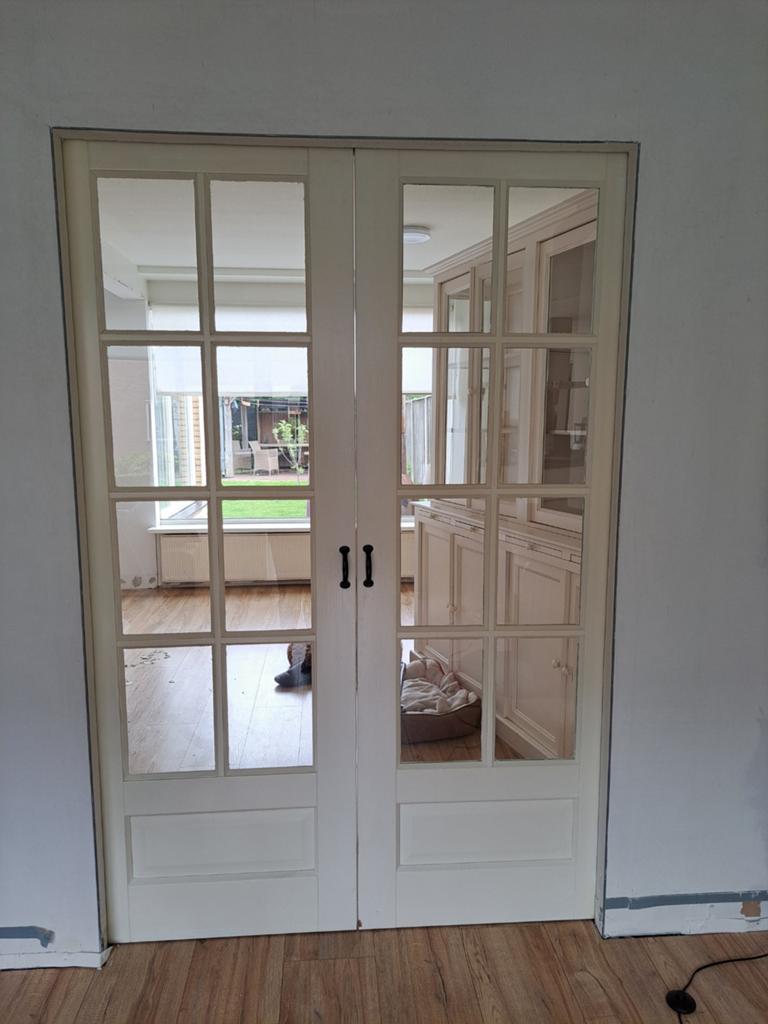 Dubbele binnendeuren met glas - Klassieke stijl, Doe-het-zelf en Verbouw, Deuren en Horren, Gebruikt, Binnendeur, 200 tot 215 cm