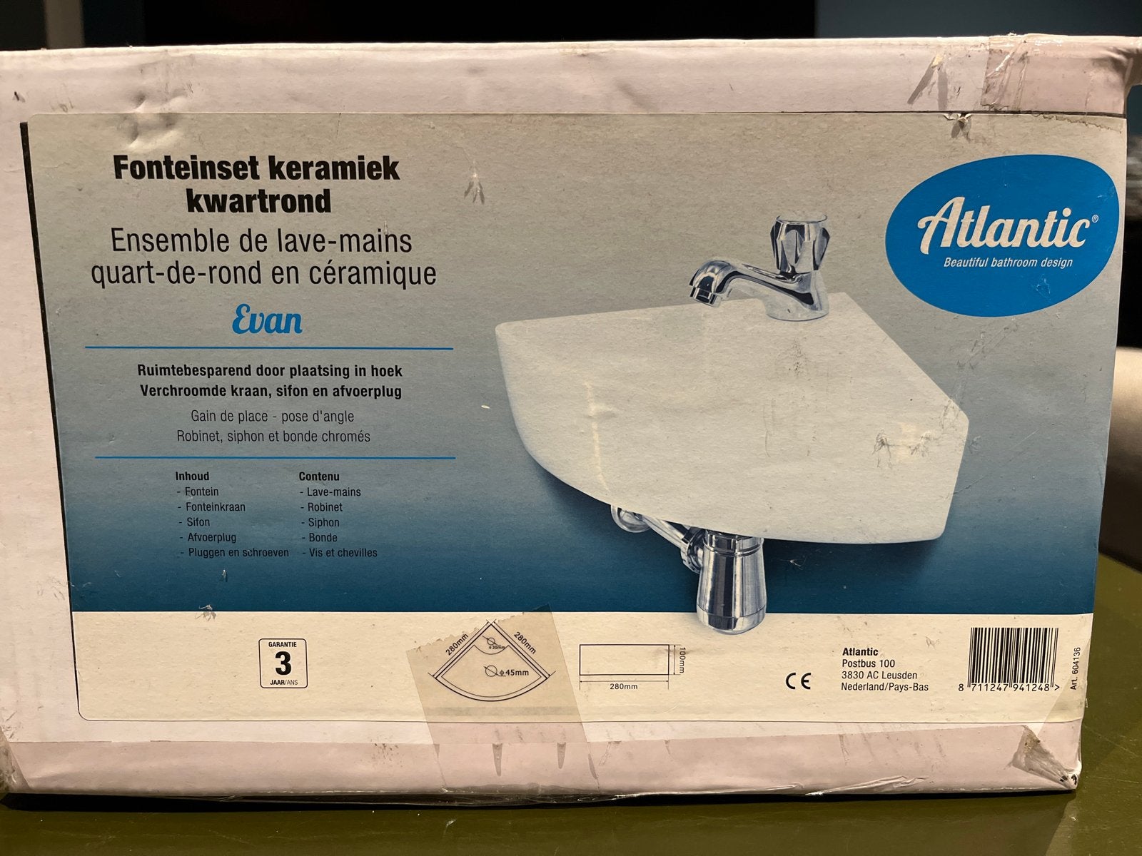 Mooie nieuwe Atlantic Evan fonteinset keramiek hoekmodel, Ophalen of Verzenden, Nieuw, Chroom, Wastafel