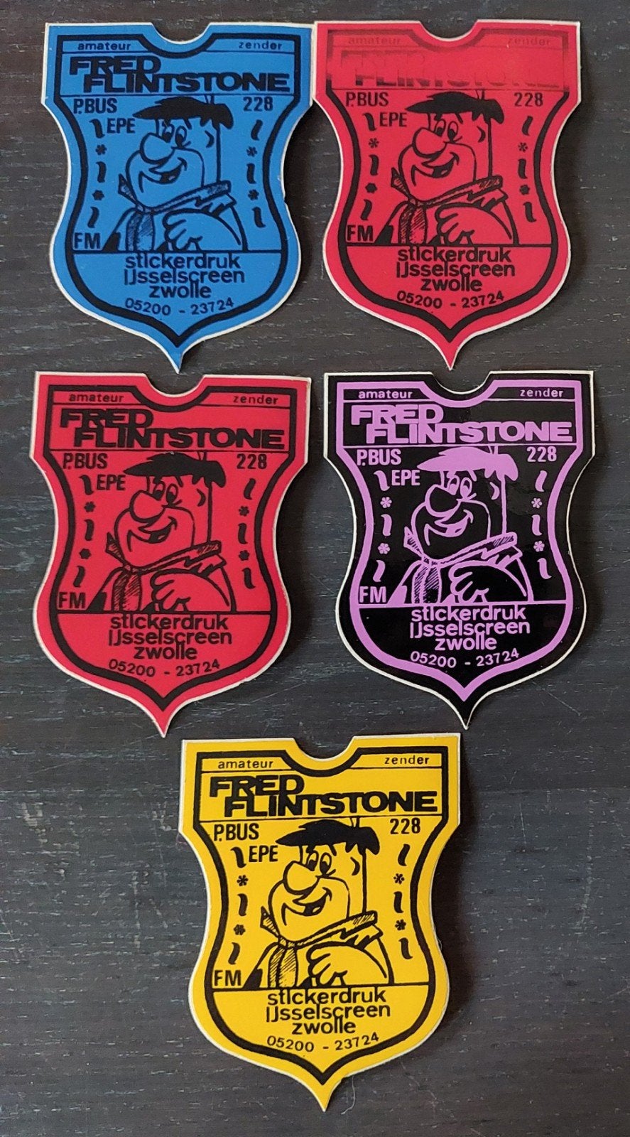 5 stickers Fred Flintstone Epe Zwolle zendamateur piraat, Verzamelen, Stickers, Ophalen of Verzenden
