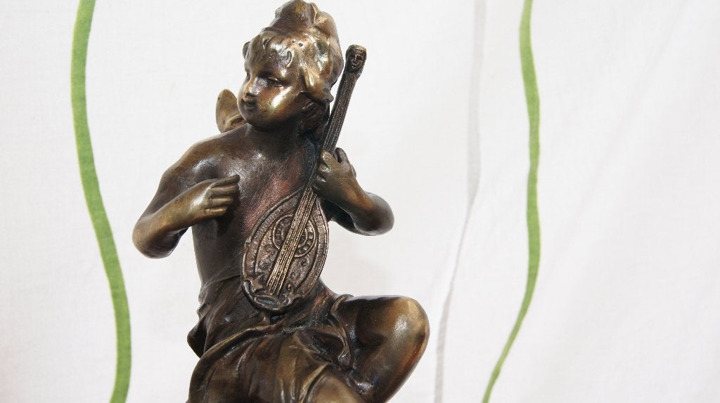 Cherubijn of Engel met mandoline ( Brons, Ophalen of Verzenden, Brons, Beeld