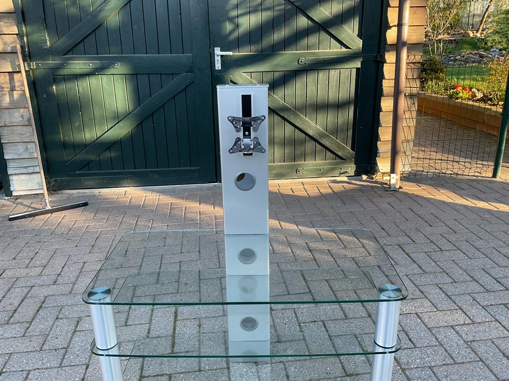 Vogel's TV-meubel met glazen planken en TV-beugel, Ophalen, Gebruikt, 100 tot 150 cm, 50 tot 100 cm
