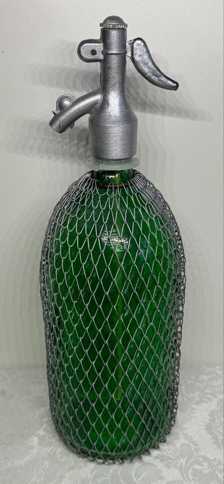 Vintage Groene Sifles Fles met Metalen Net, Ophalen of Verzenden