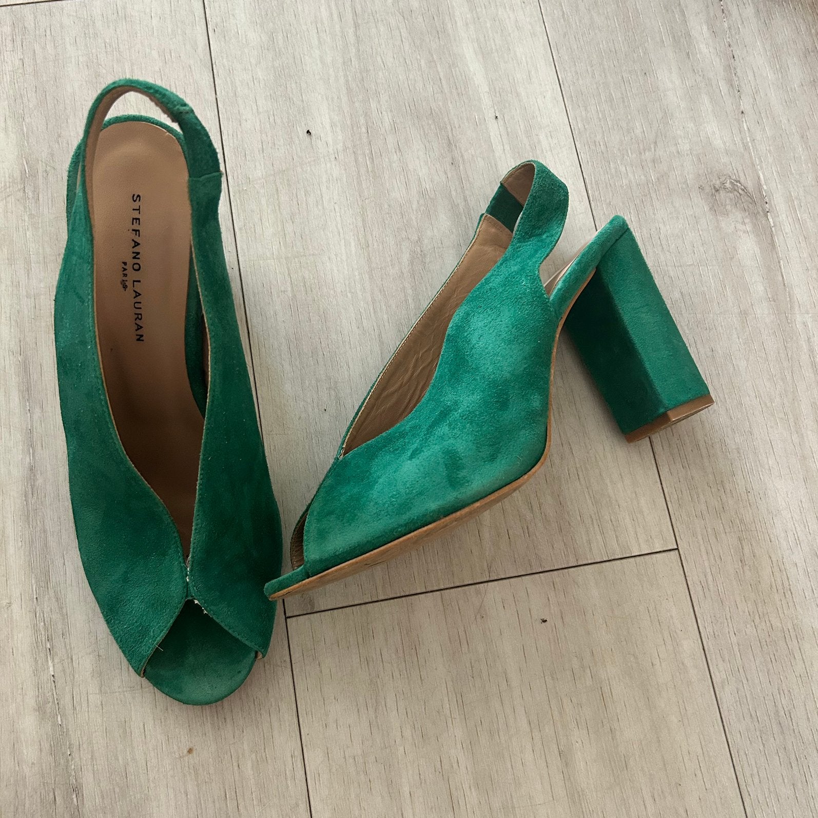 Stefano Lauran groene suède slingback hakken – Maat 41, Pumps, Ophalen of Verzenden, Gedragen, Groen
