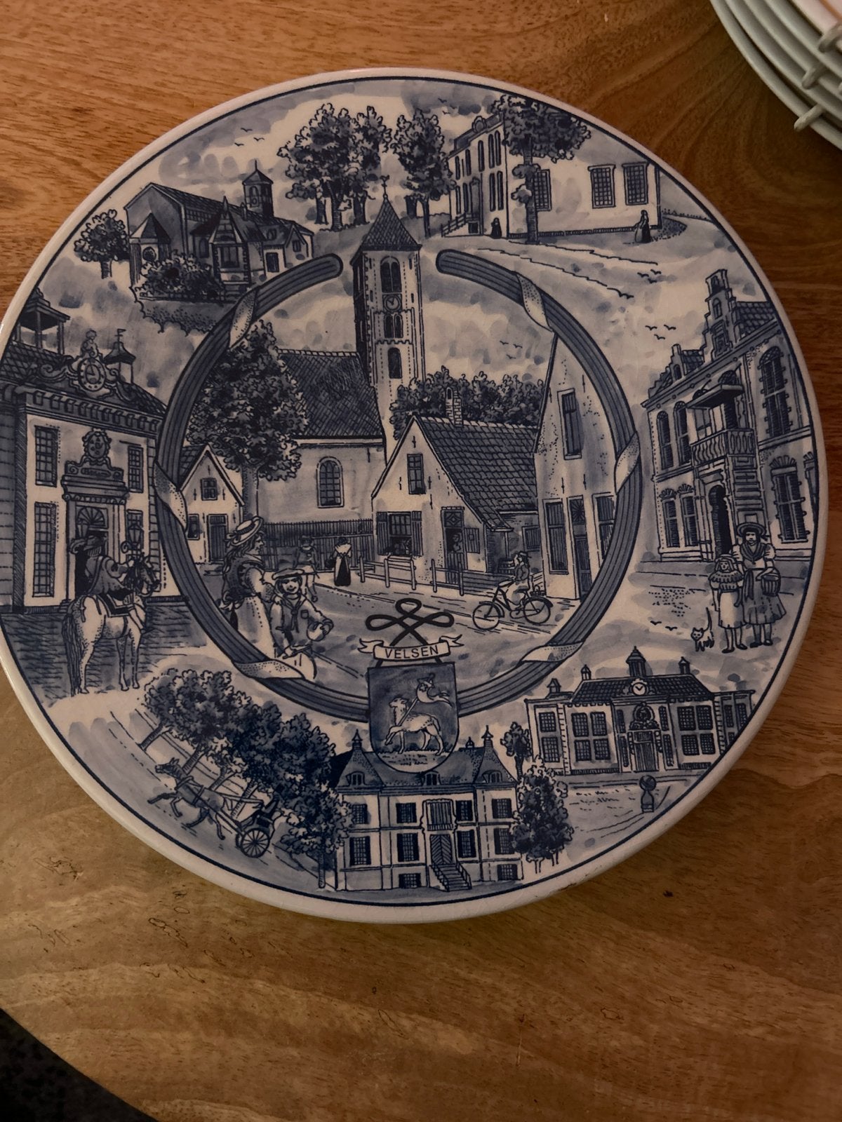 Delftsblauw sierbord Velsen, handgeschilderd, Antiek en Kunst, Ophalen