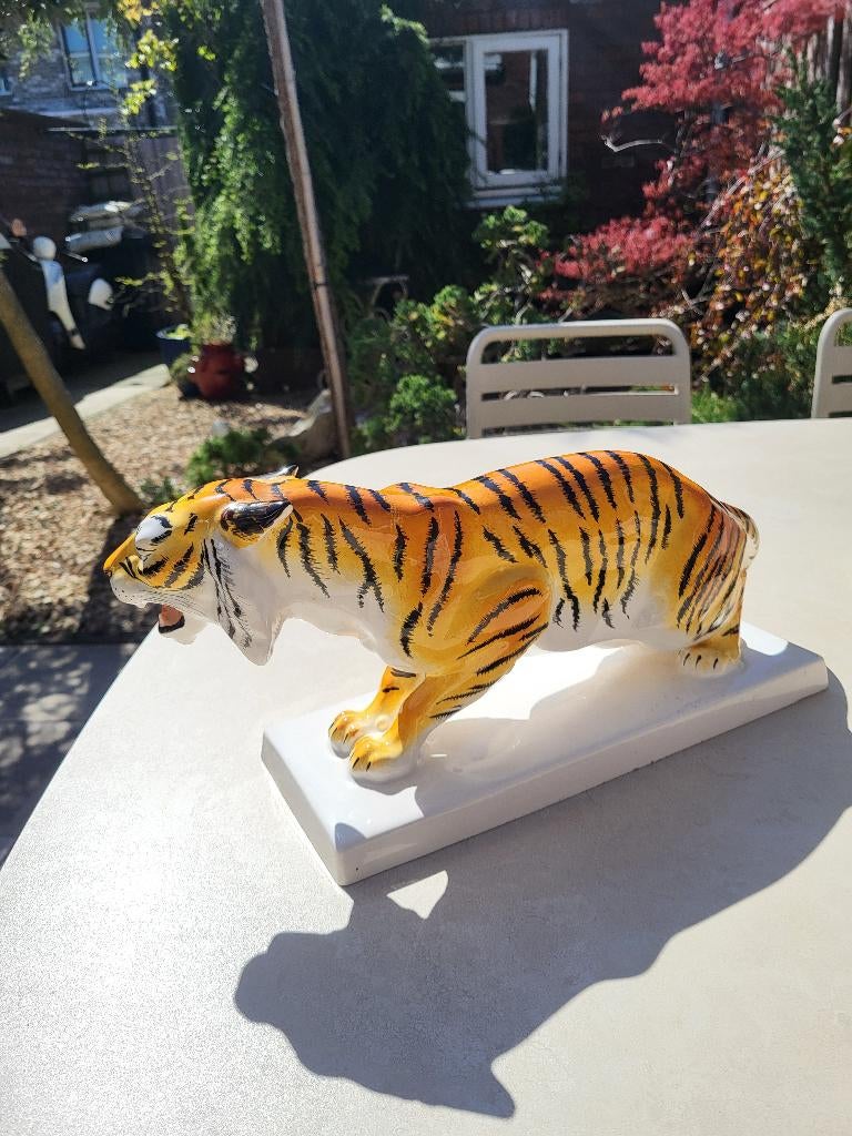 Beeld tijger jaren 40 tot 60, Verzamelen, Beelden en Beeldjes, Ophalen of Verzenden, Zo goed als nieuw, Dier