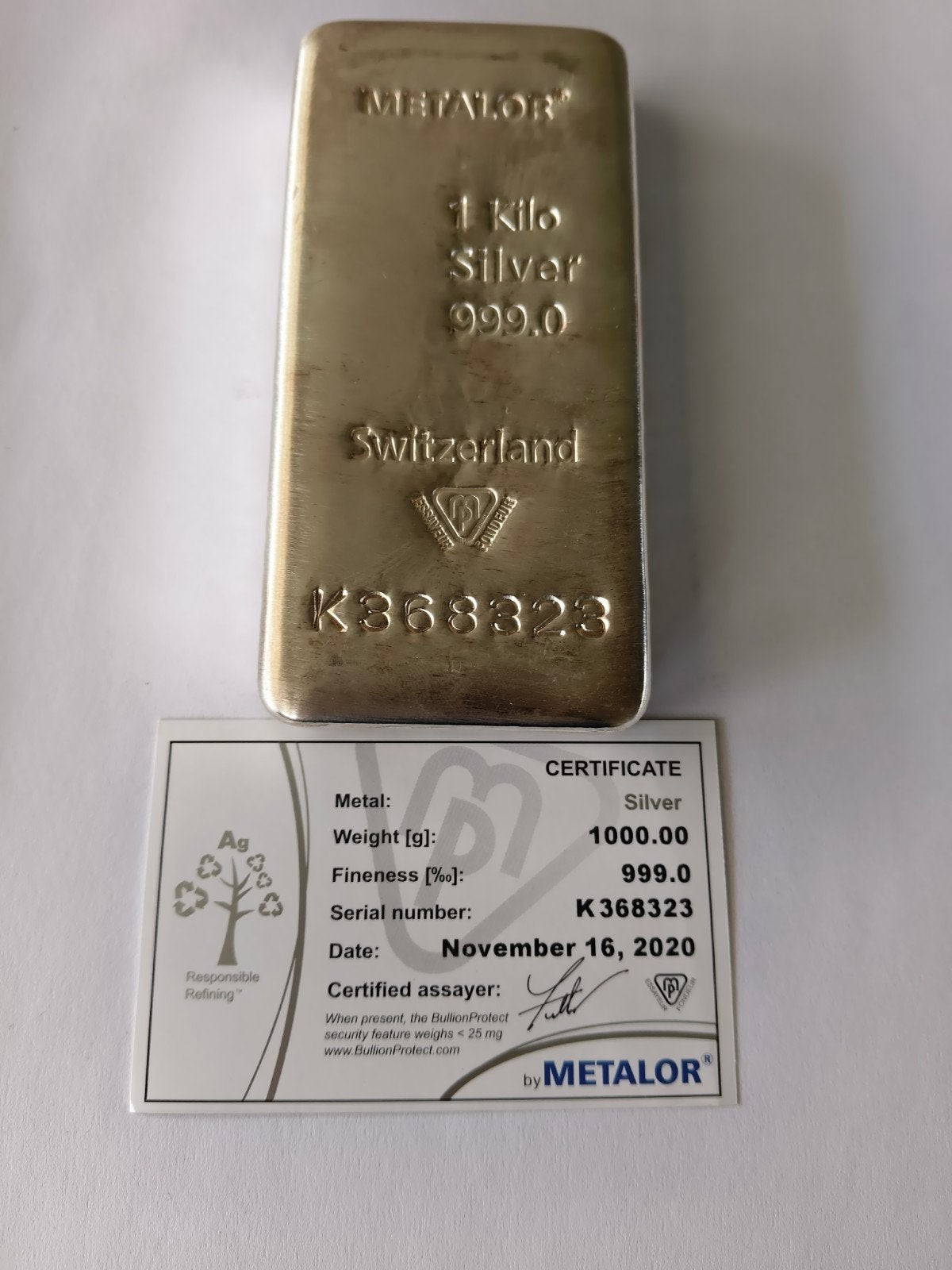 Metalor 1 Kilo Zilverbaar 999.0 met Certificaat, Ophalen