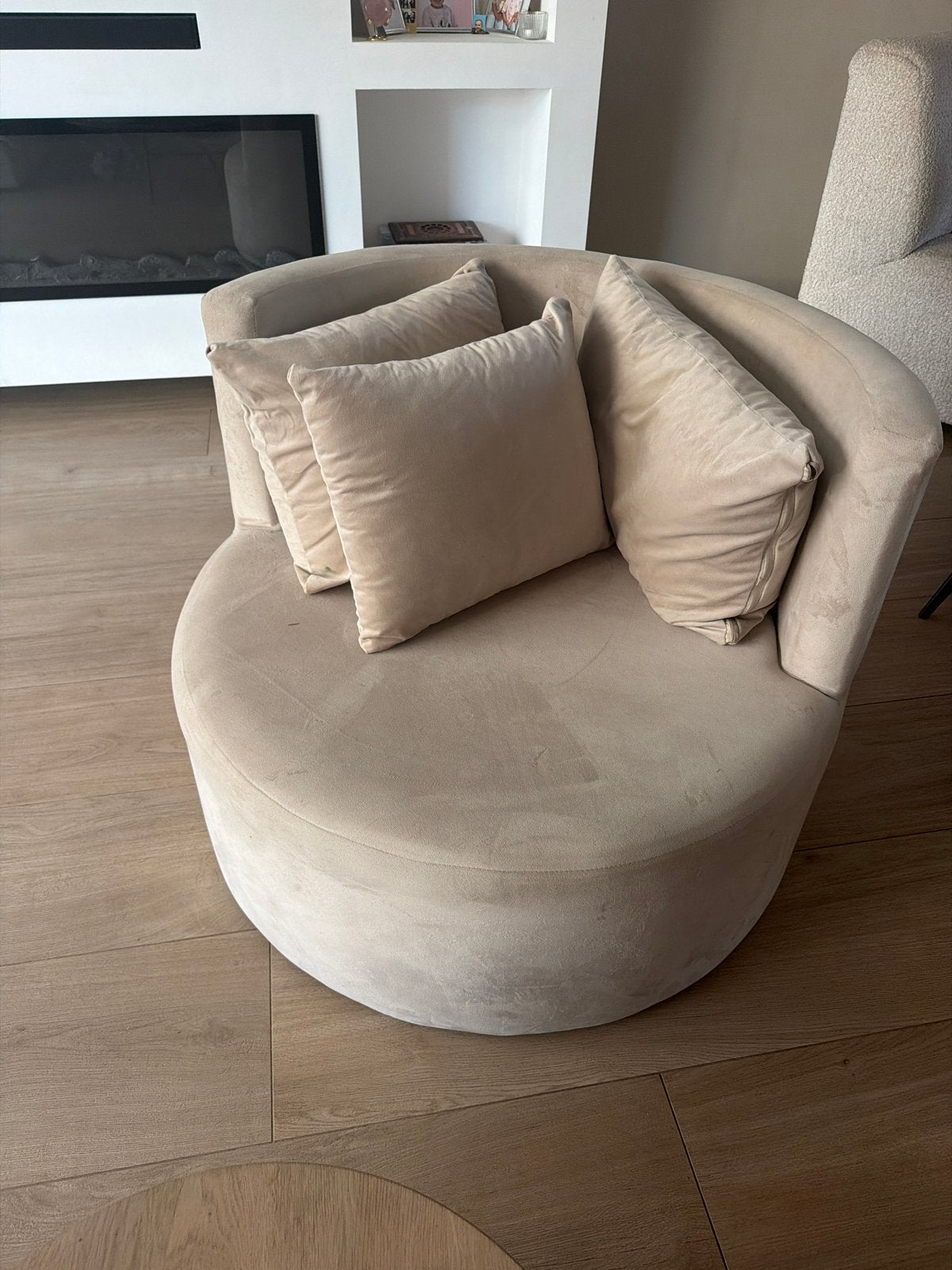 Draai fauteuil beige met kussens, Ophalen, Gebruikt, Stof, 75 tot 100 cm