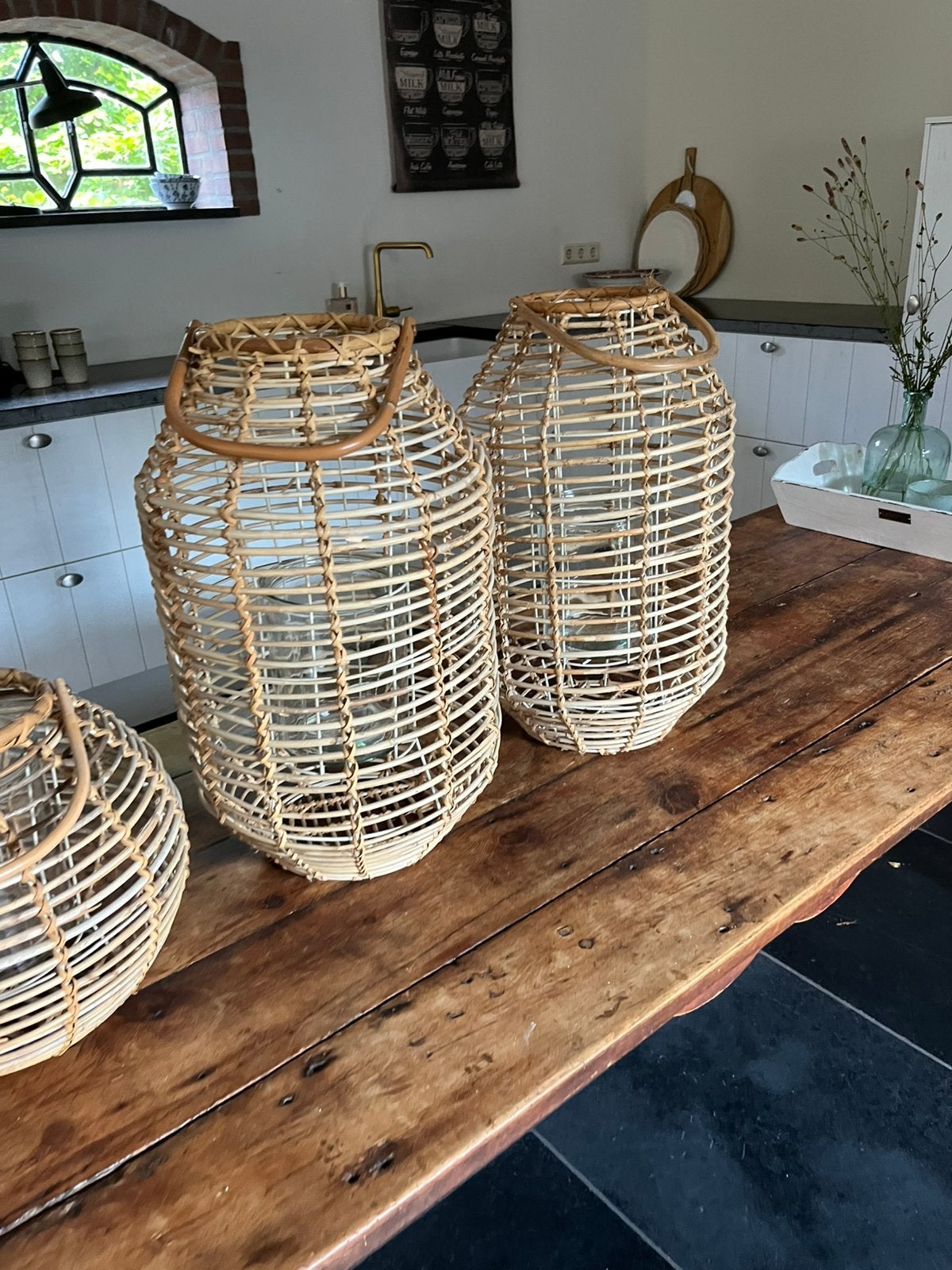 2 Rotan Lantaarn met glas, Ophalen, Zo goed als nieuw, Glas, Lantaarn