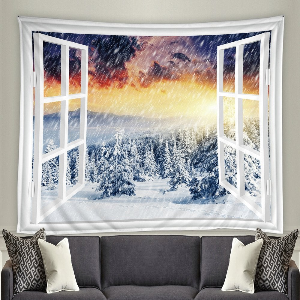 Winter Wandkleed 3 / Wand Kleed Sneeuw Raam Bomen Lucht, Verzenden, Nieuw, Wandkleed