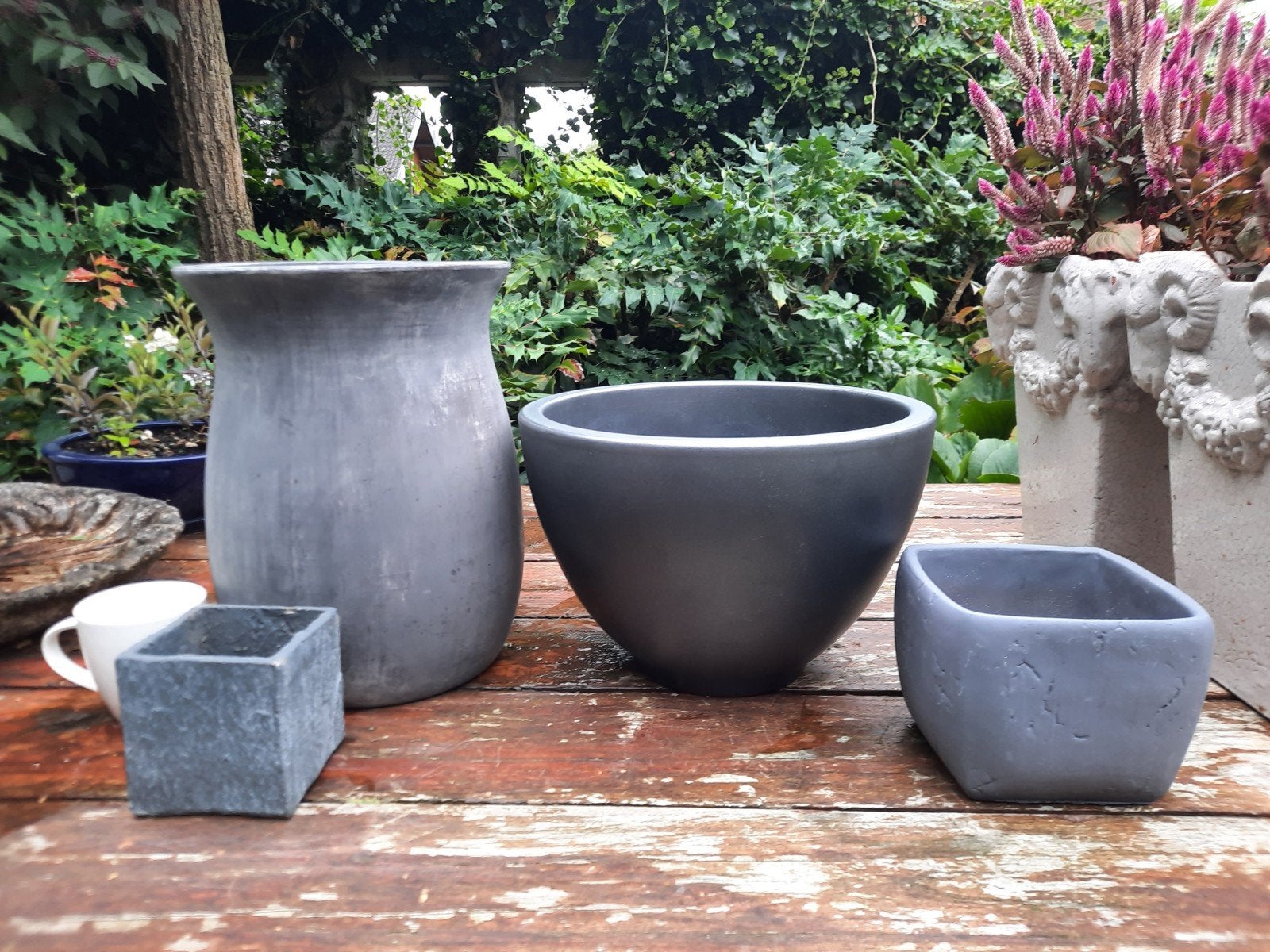 leuke set 4 grijze bloempotten, Ophalen, Steen, Minder dan 30 cm, Rond