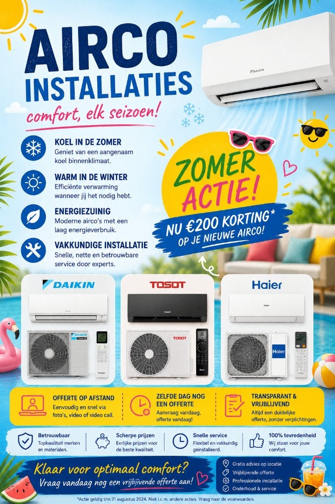 Complete Airco Split Unit Installatie, Ophalen, Nieuw, 3 snelheden of meer, Koelen en Ontvochtigen