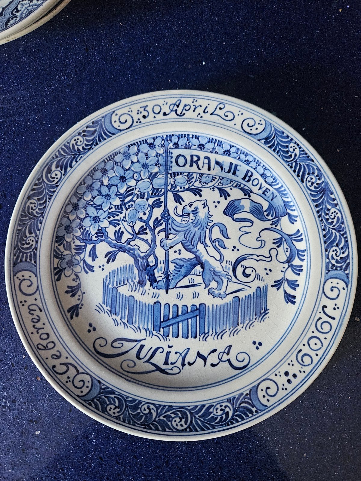 Antiek Delfts Blauw Juliana Oranje Boven bord 1909, Antiek en Kunst, Ophalen