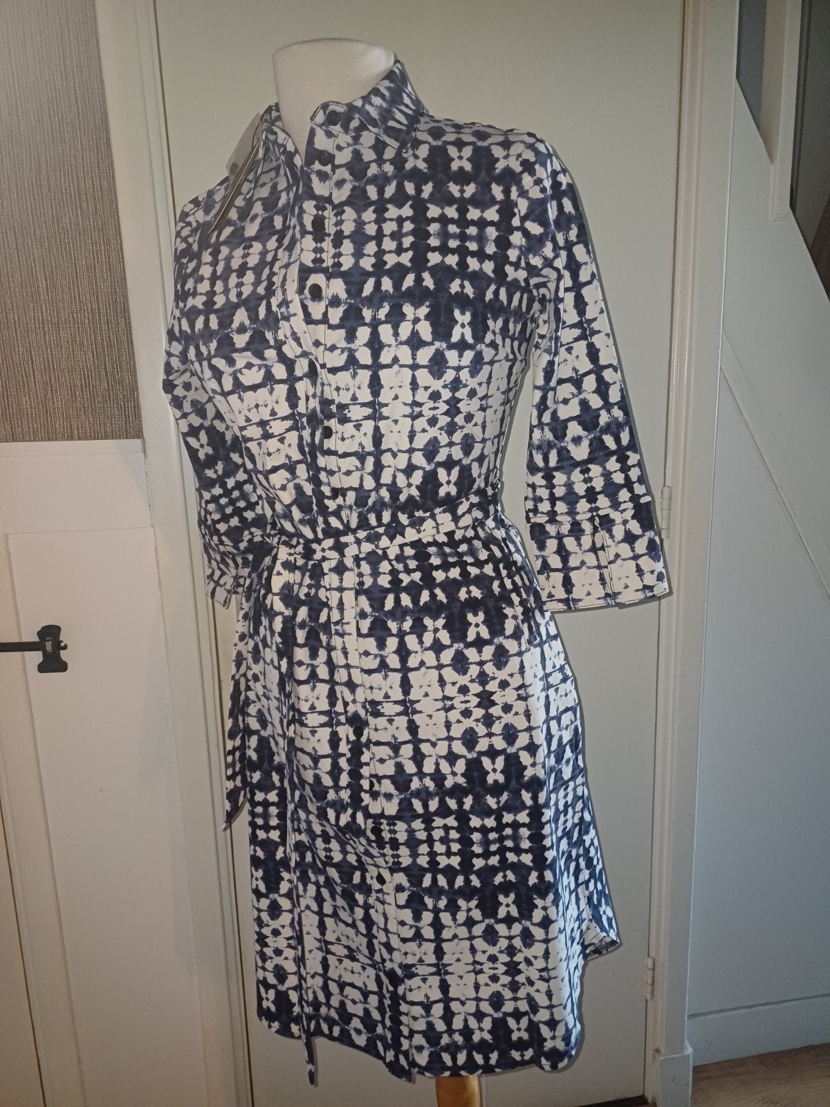 Dark Blue Batik Print Travel Jurk met 3/4 Mouwen, Mp, Mp, Blauw, Maat 42/44 (L)