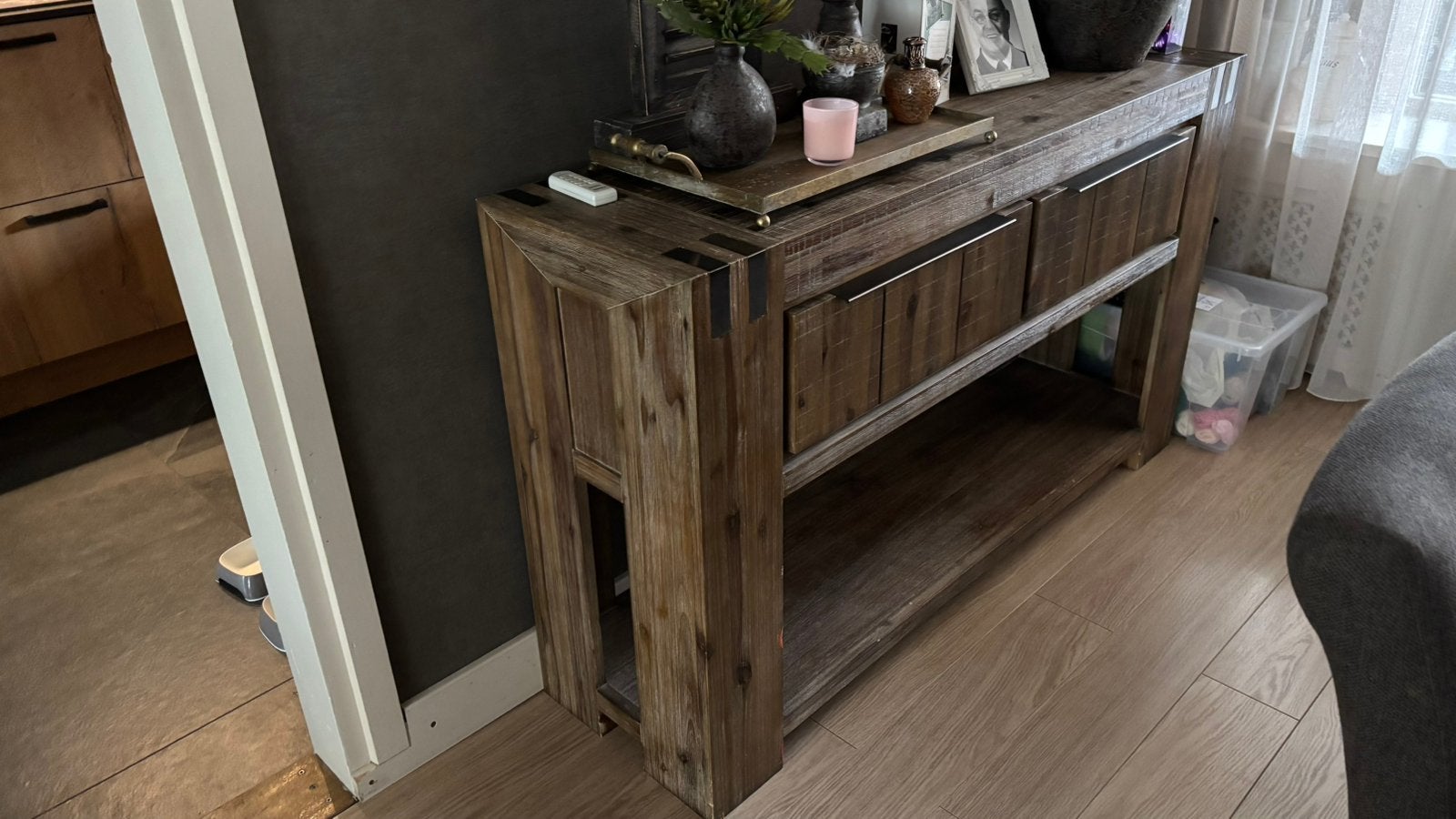 Pronto Bassano sidetable Warm Grijs met 2 Lades, Ophalen, Gebruikt, 100 tot 150 cm, Met lade(s)