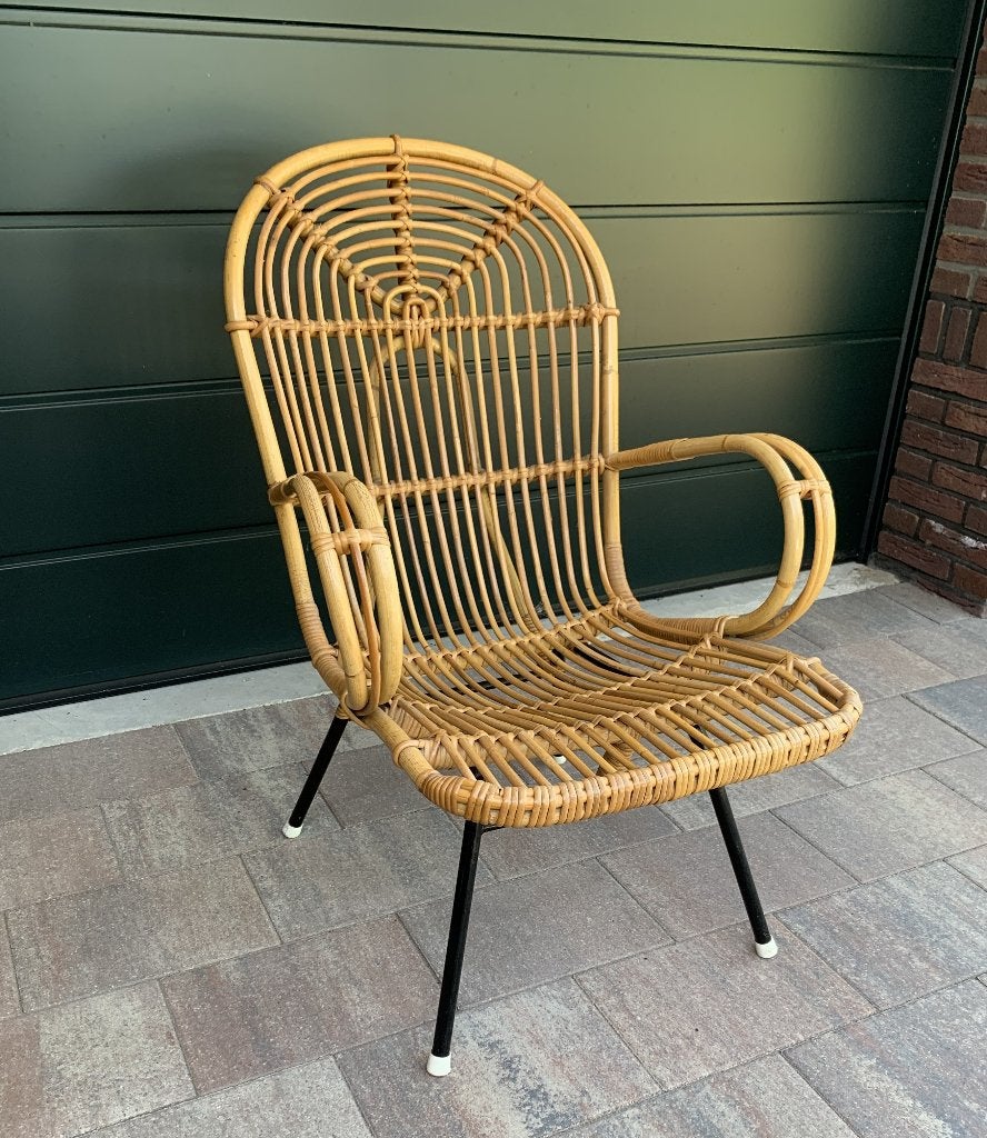 vintage rotan stoel, Rohé Belse leunstoel, retro jr. '60-'70, Huis en Inrichting, Overige kleuren, Riet of Rotan, Zo goed als nieuw
