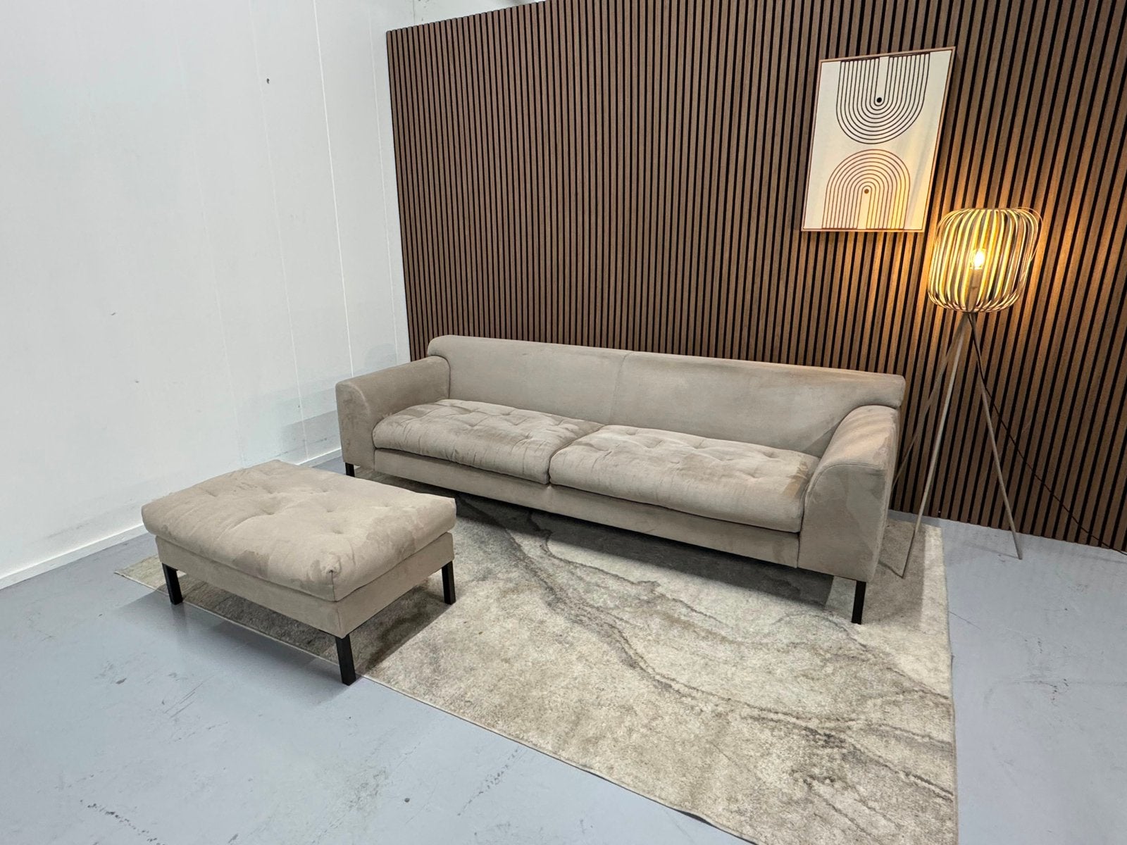 VT Wonen - 3 Zits Bank - Beige - Hocker - Nette Staat, Driepersoons, 75 tot 100 cm, Ophalen of Verzenden, Zo goed als nieuw