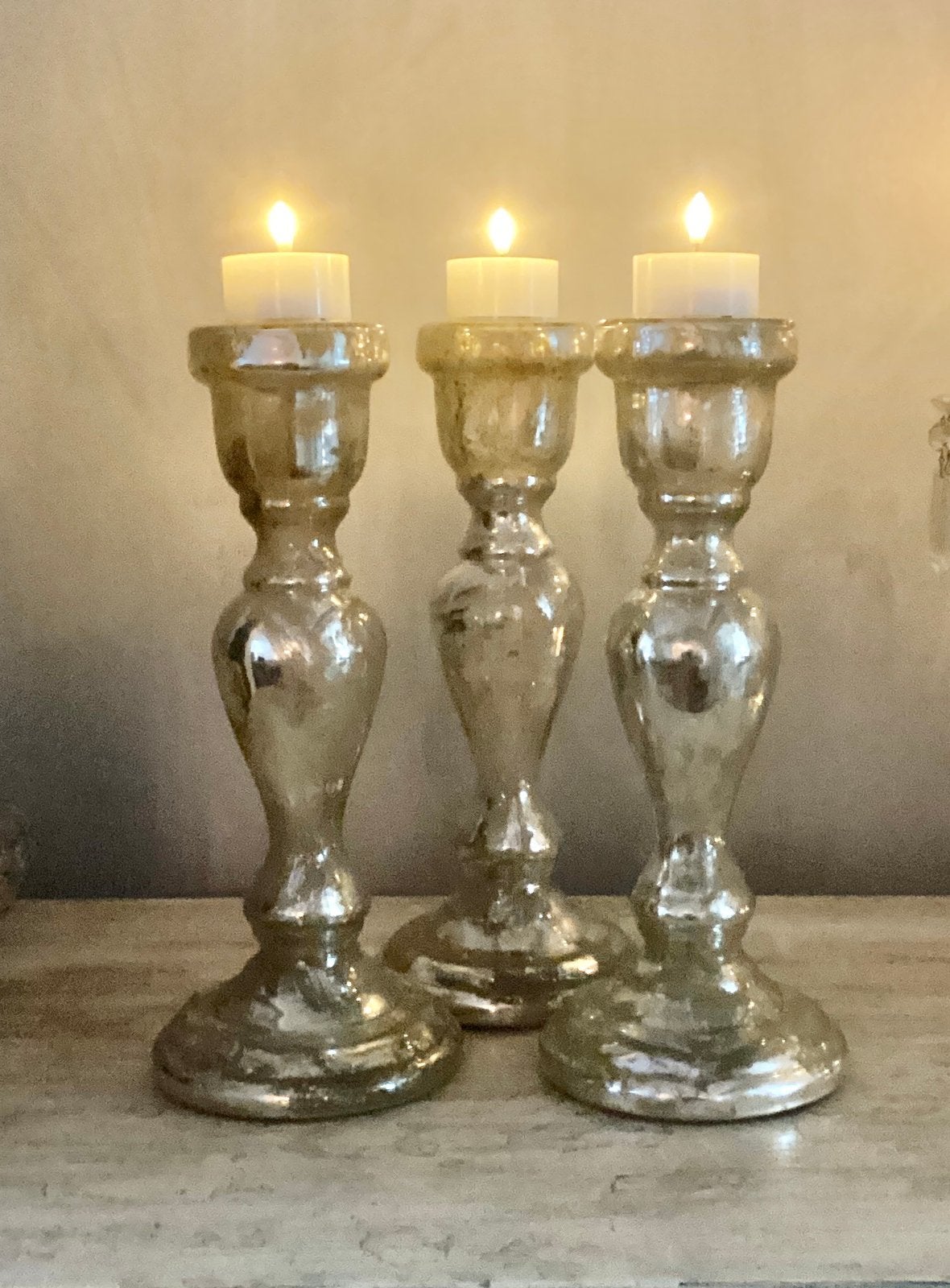 KANDELAAARS ZILVERGLAS GROTE GLAZEN ZILVERKLEUR KANDELAAR, Ophalen