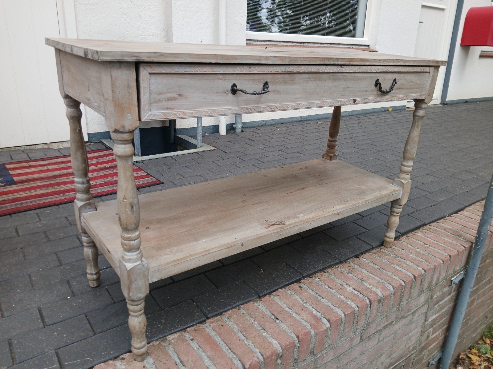 vintage sidetable in brocante stijl, wandtafel met lades, Ophalen, Gebruikt, Salvaged by max, 100 tot 150 cm