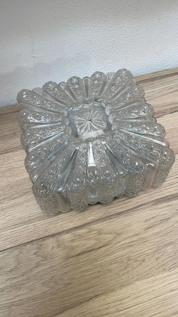 Blank glazen vintage plafonnière., Ophalen of Verzenden, Zo goed als nieuw, Rond, Glas