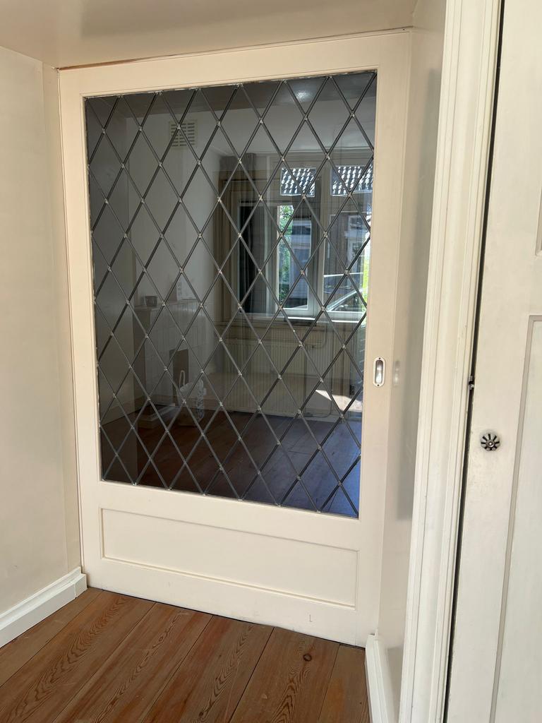 Authentieke Glas in Lood Schuifdeur - Binnendeur, Doe-het-zelf en Verbouw, Ophalen, Gebruikt, 120 cm of meer, Binnendeur