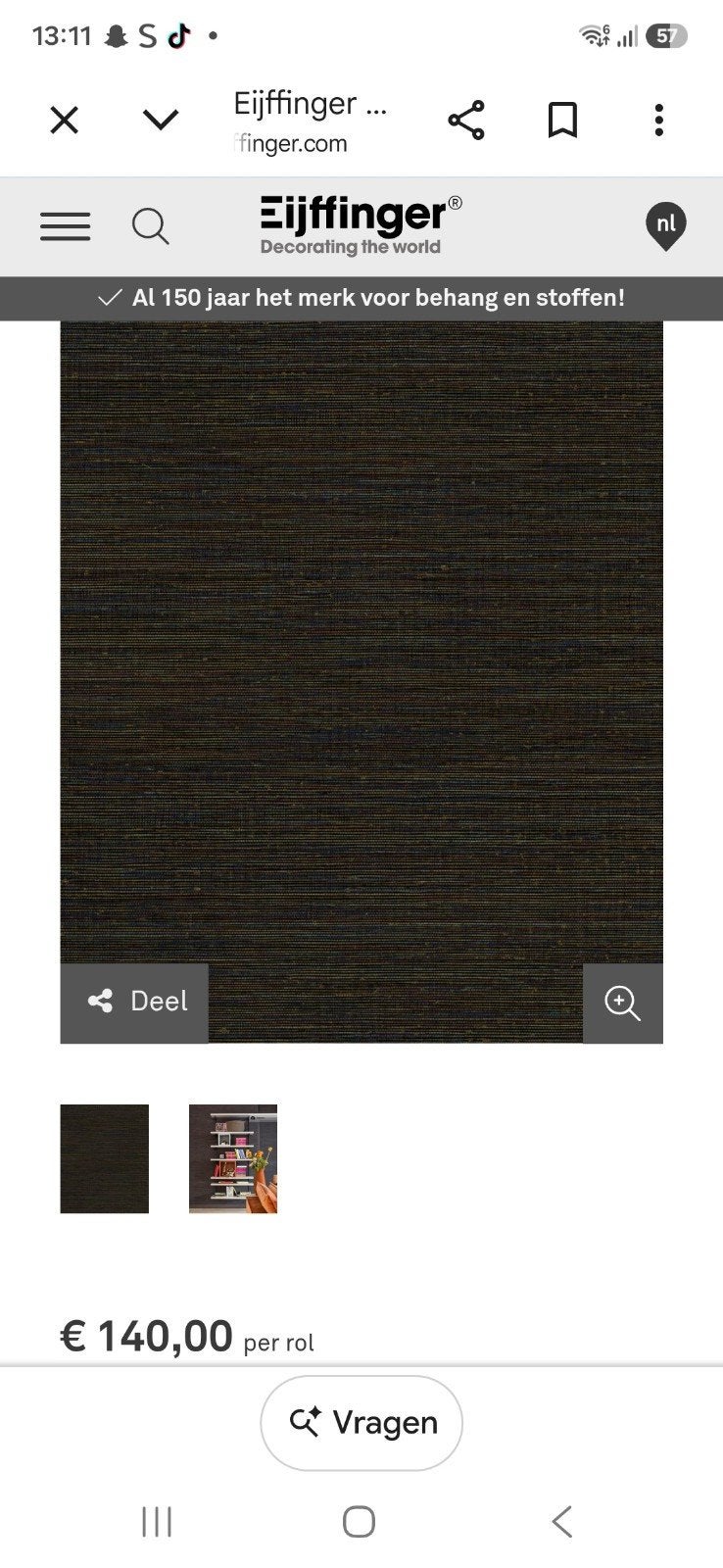 Eijffinger Vinylbehang  8 rollen - Bruin/Blauw gestreept, Huis en Inrichting, Bruin, Gestreept, Modern, Ophalen of Verzenden