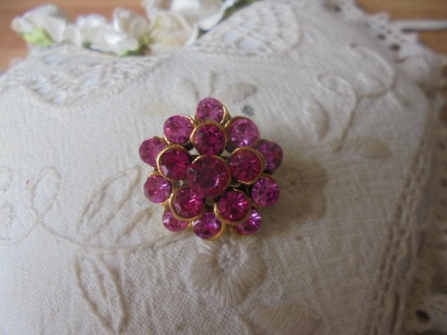 Vintage broche roze strass, Overige materialen, Ophalen of Verzenden, Zo goed als nieuw, Roze