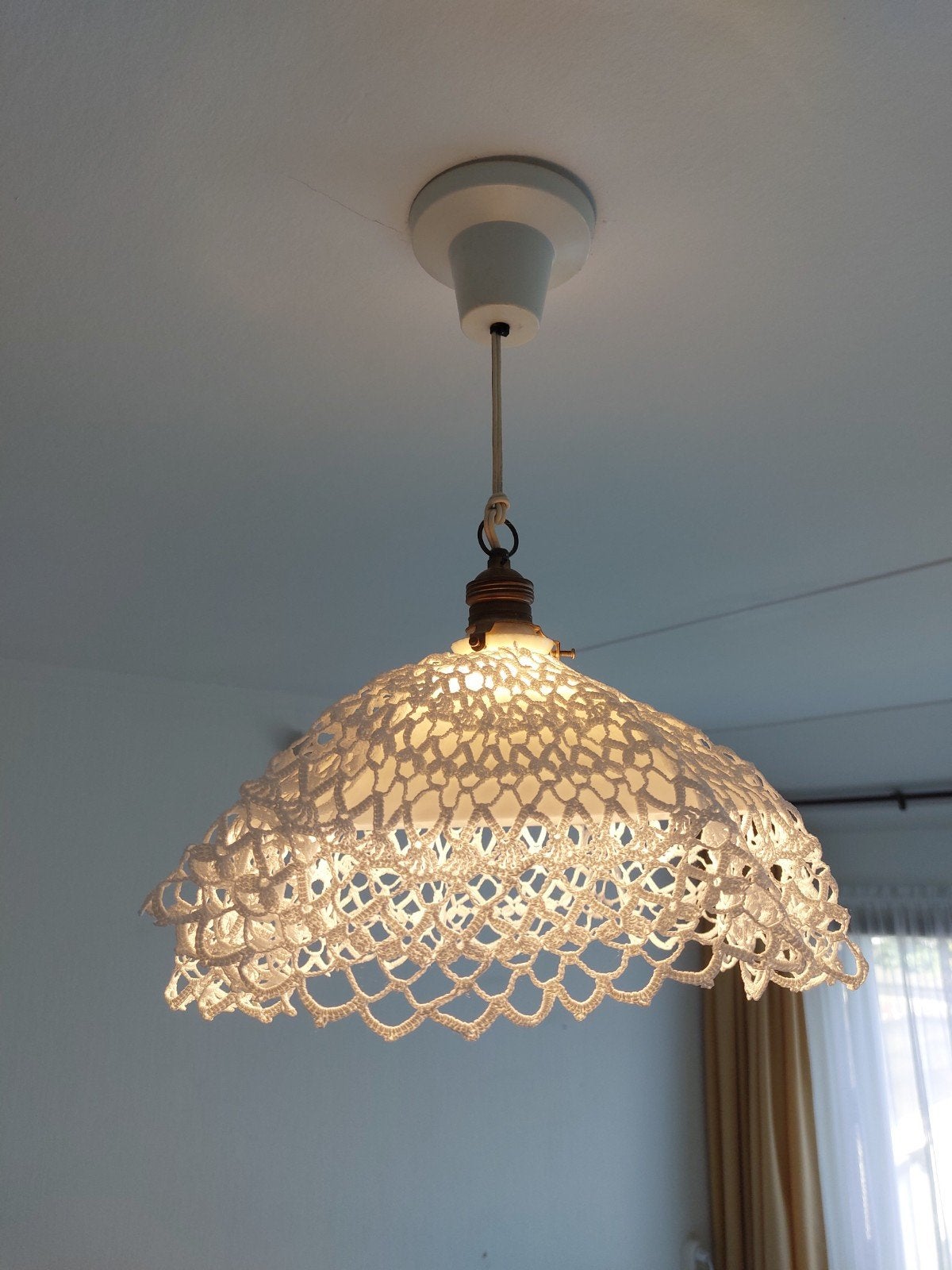 Vintage lamp met koperen vitting, Ophalen, Gebruikt, Glas, Vintage
