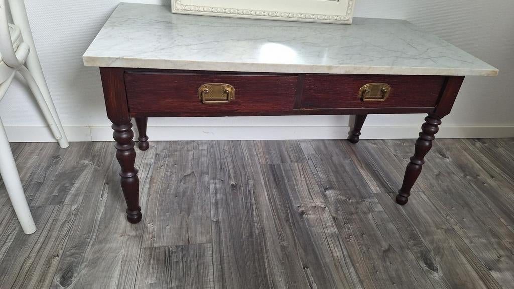 Oude kaptafel met marmeren tafelblad, Huis en Inrichting, Tafels | Kaptafels, Gebruikt, 100 tot 150 cm, Klassiek, Antiek, Ophalen of Verzenden
