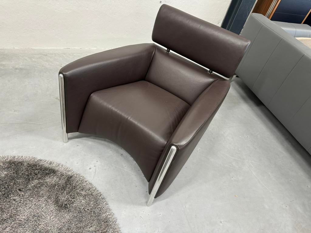 Leolux Oblomov fauteuil bruin leer Design stoel Tamtam, Leolux, Nieuw, Ophalen of Verzenden, 50 tot 75 cm