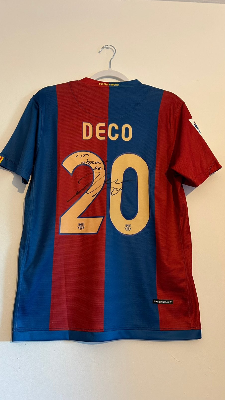 Gesingeerd Fc Barcelona shirt door Deco met bewijs, Verzamelen, Ophalen of Verzenden, Zo goed als nieuw, Buitenlandse clubs, Shirt