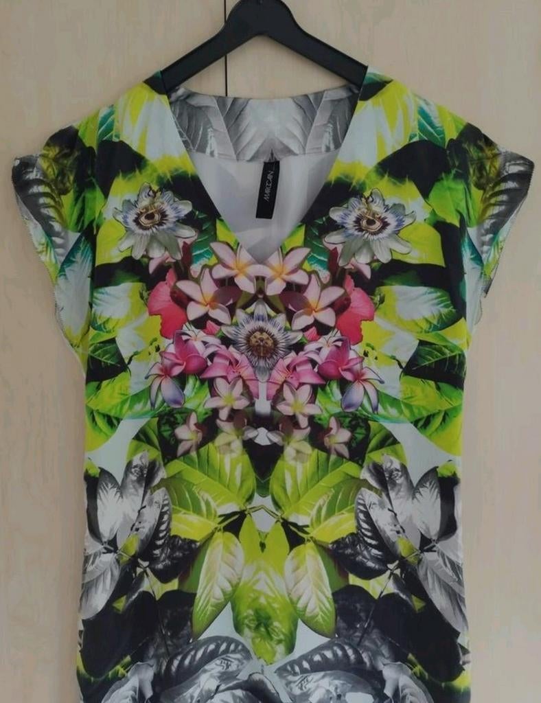 Marccain Botanical print Zomer jurk N5 L 42 Zwart wit, Kleding | Dames, Verzenden, Zwart, Maat 42/44 (L), Zo goed als nieuw
