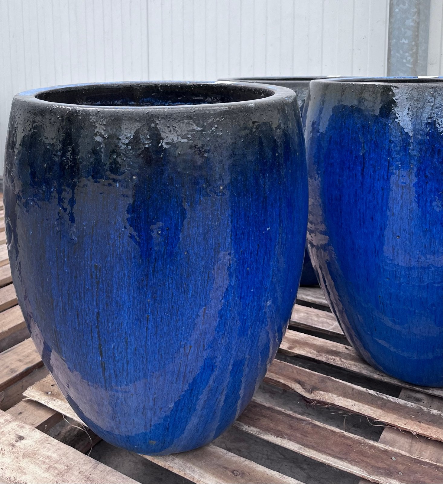 Grote keramieken bloempot 77 liter, donkerblauw, Ophalen, Gebruikt, 40 cm of meer, Rond