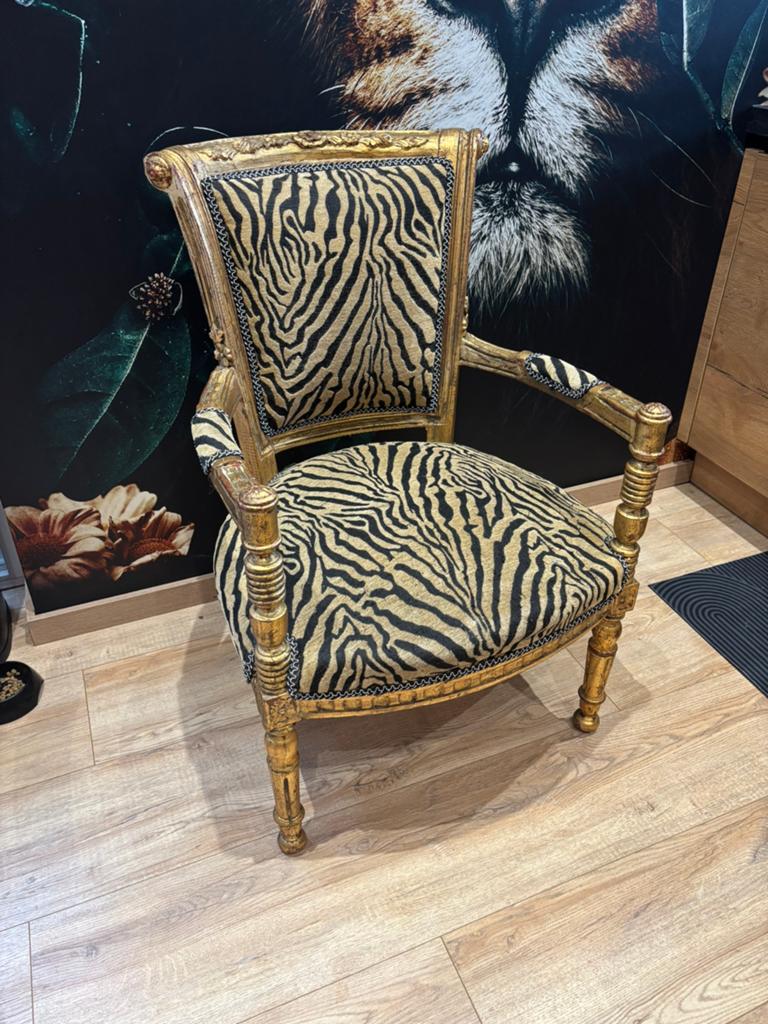Barok Fauteuil Stoel Zebra Print Louis XV style zebra print, Ophalen, Gebruikt, Barok, Minder dan 75 cm