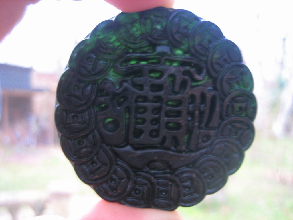 Oude handgesneden chinese oude jade amulet 821#, Ophalen of Verzenden, Zo goed als nieuw, Groen, Steen of Mineraal