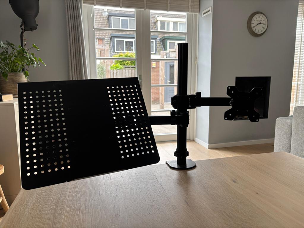 Monitor arm inclusief laptop standaard, Ophalen, In hoogte verstelbaar