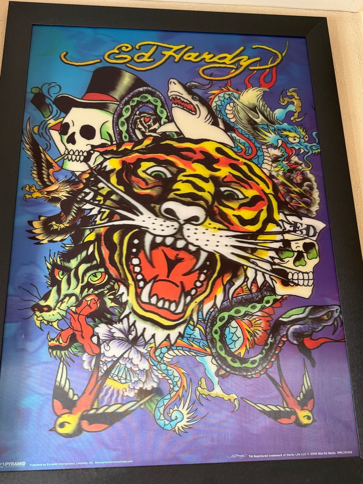 Ed Hardy Tijger Poster Ingelijst - Uniek Design, Huis en Inrichting, Woonaccessoires | Schilderijen, Tekeningen en Foto's, Zo goed als nieuw